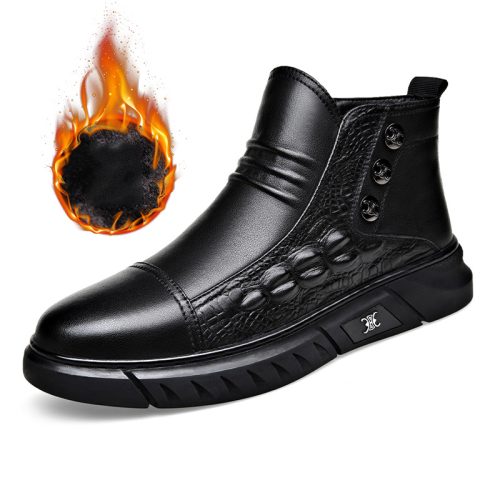 Giày boot nam công sở, đế cao su gót cao 4-5cm Navy GTD001 – Lớp lót ấm màu đen
