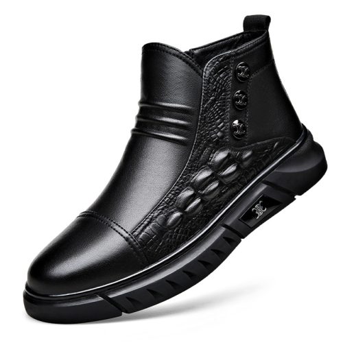 Giày boot nam công sở, đế cao su gót cao 4-5cm Navy GTD001 – Lớp lót ấm màu đen