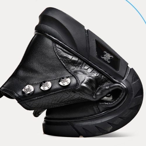 Giày boot nam công sở, đế cao su gót cao 4-5cm Navy GTD001 – Lớp lót ấm màu đen