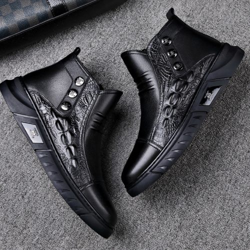 Giày boot nam công sở, đế cao su gót cao 4-5cm Navy GTD001 – Lớp lót ấm màu đen