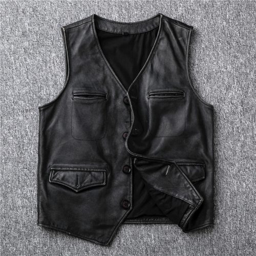Áo Gile Da, áo Gile da bò thật AKD029 Đen