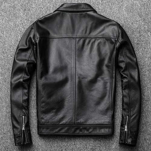 Áo da nam kiểu dáng mới, da bò thật có big size Navy AKD014 Đen