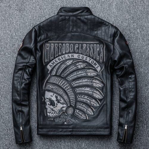 Áo khoác da Moto nam, da bò thật cổ đứng AKD023 Đen