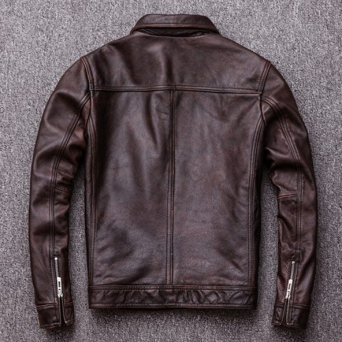 Áo da nam kiểu dáng mới, da bò thật có big size Navy AKD014 Đen