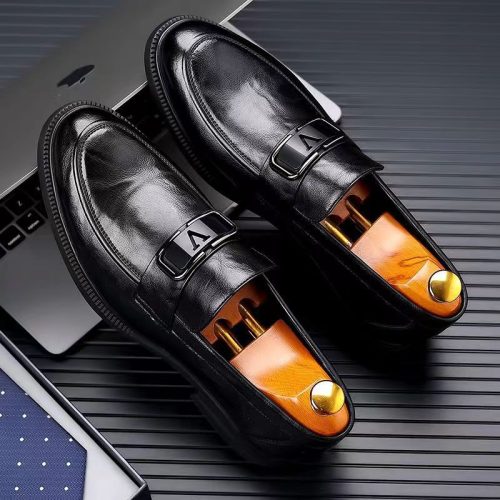 Giày lười da nam đẹp, cao su gót cao 3cm Navy GTD039-6882 Nâu