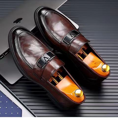 Giày lười da nam đẹp, cao su gót cao 3cm Navy GTD039-6882 Nâu