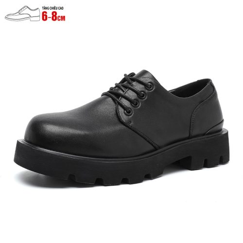 Giày da thật đế cao su gót cao 6-8cm Navy GTD009- đen