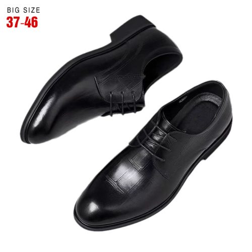 Giày da công sở big size, cao su gót cao 3-4cm Navy GTD015- 8533 Đen