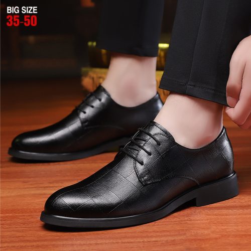 Giày tây nam đế cao su gót cao 3-4cm Navy GTD031- 8612 Đen (Kẻ caro) big size