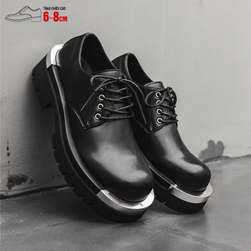 Giày da thật đế cao su gót cao 6-8cm Navy GTD009- đen