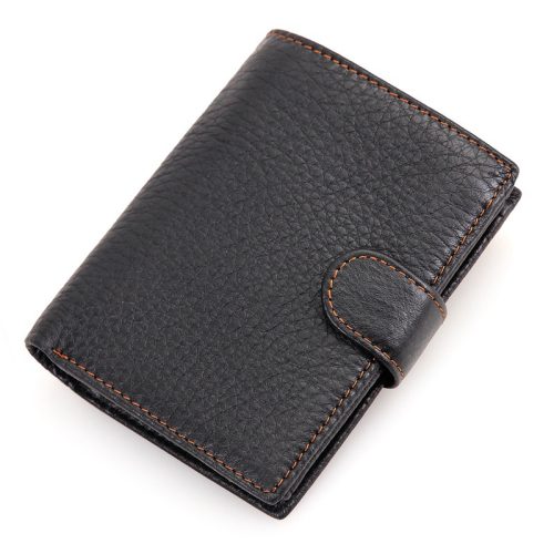 Ví da bò đựng thẻ gấp ba Navy CVD046 – Da Nappa màu đen (mặt sau + khe cắm thẻ)