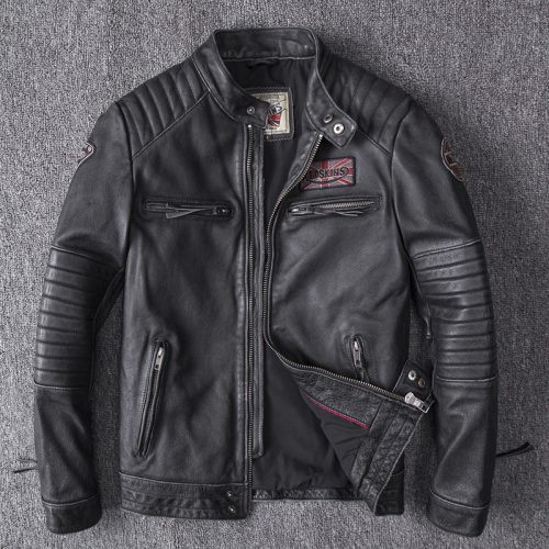 Áo khoác da bò nguyên chất đủ size từ S-6XL Navy AKD011 Đen