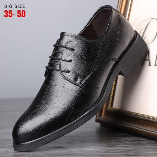 Giày tây cao cấp, cao su gót cao 3-4cm Navy GTD010- Đen (dệt trơn) big size từ 35-50