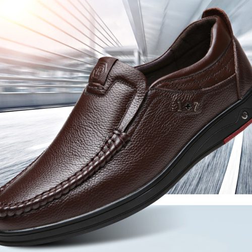 Giày lười công sở da bò, cao su gót cao 2-3cm Navy GTD028-Màu vàng