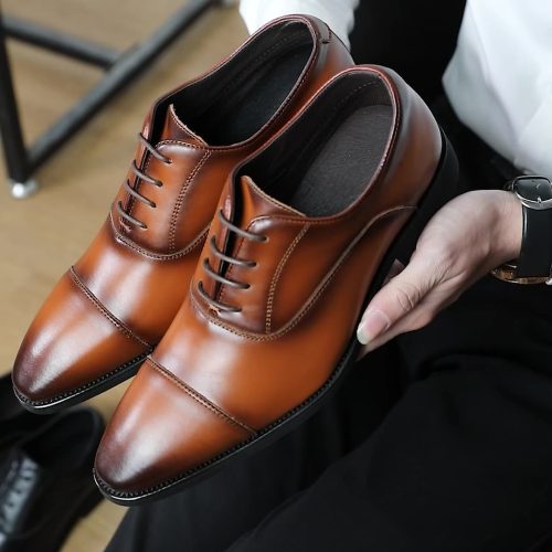 Giày tây tăng chiều cao lịch lãm, cao su gót cao 6cm Navy GTD020-Nâu (có tăng chiều cao bên trong)