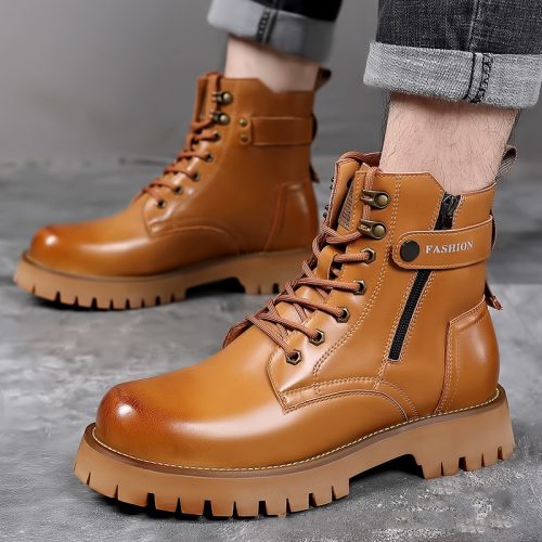 Boot da nam đẹp, cao su gót cao 4-5cm Navy GTD024-Xám
