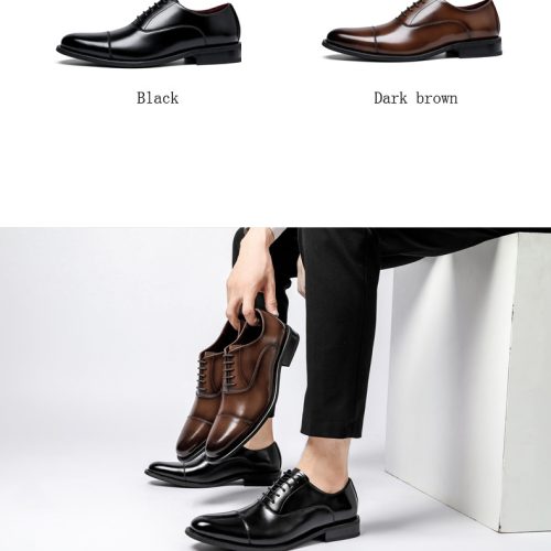 Giày Oxford da bóng, đế cao su gót cao 3-4cm Navy GTD007 – Nâu nhạt