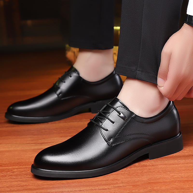 Giày tây nam đế cao su gót cao 3-4cm Navy GTD031- 8612 Đen (Kẻ caro) big size