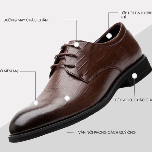 Giày tăng chiều cao công sở, cao su gót cao 3-4cm Navy GTD018-2901-61 Nâu