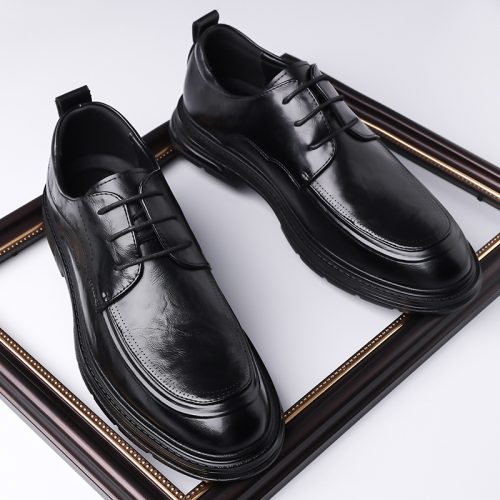 Giày tây tăng chiều cao da thật, cao su gót cao 6cm Navy GTD036-Màu nâu