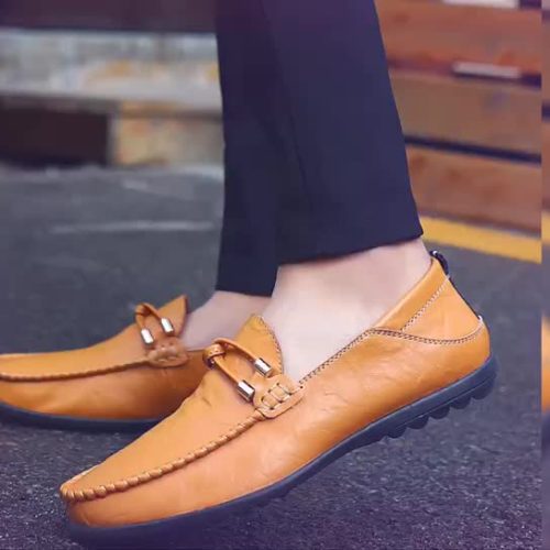 Giày lười da nam, cao su gót cao 2-3cm Navy GTD044- Đen
