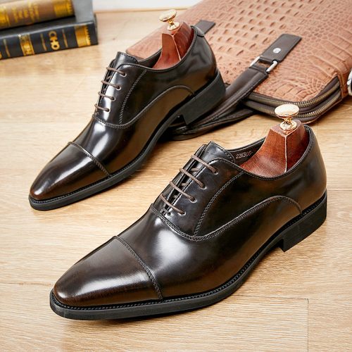 Giày da cao cấp, cao su gót cao 3-4cm Navy GTD019-Hạt cườm hở màu đen (phiên bản bình thường)