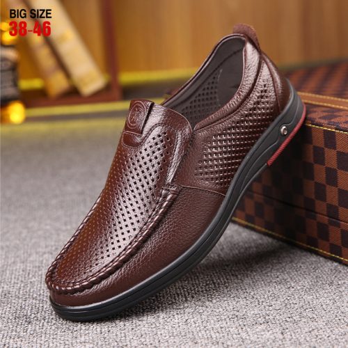 Giày lười công sở da bò, cao su gót cao 2-3cm Navy GTD028-Màu vàng