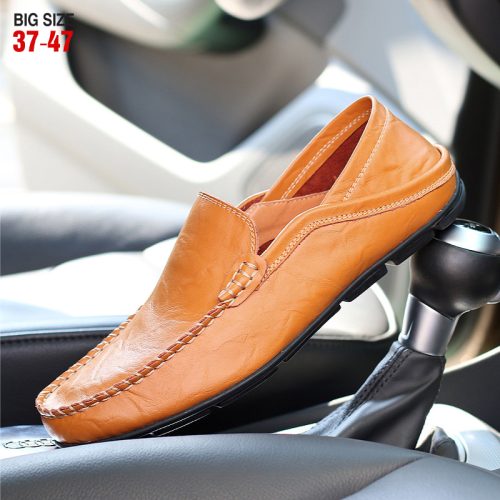 Giày lười da bò cao cấp, cao su gót cao 2-3cm Navy GTD042-Lười xanh đậm