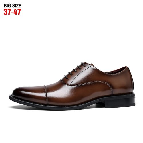 Giày Oxford da bóng, đế cao su gót cao 3-4cm Navy GTD007 – Nâu nhạt