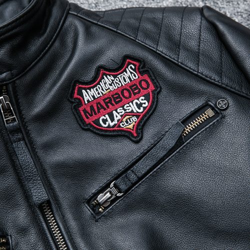 Áo khoác da Moto nam, da bò thật cổ đứng AKD023 Đen