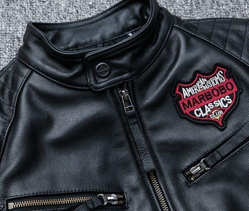 Áo khoác da Moto nam, da bò thật cổ đứng AKD023 Đen