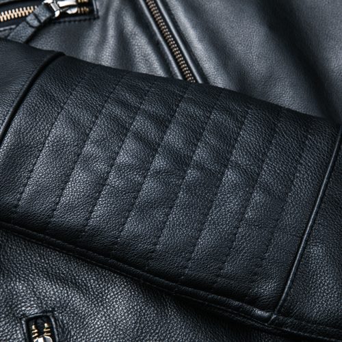 Áo khoác da Moto nam, da bò thật cổ đứng AKD023 Đen