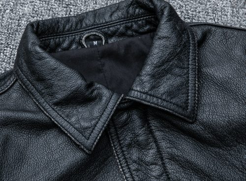 Áo da nam kiểu dáng mới, da bò thật có big size Navy AKD014 Đen