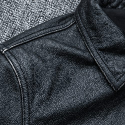 Áo da nam kiểu dáng mới, da bò thật có big size Navy AKD014 Đen