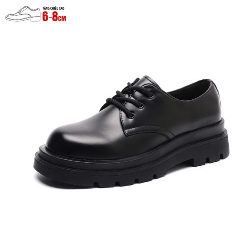 Giày da thật đế cao su gót cao 6-8cm Navy GTD009- đen