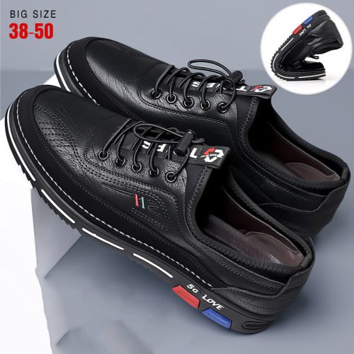 Giày ngoại cỡ da thật, cao su gót cao 3-4cm Navy GTD013-Màu xanh da trời