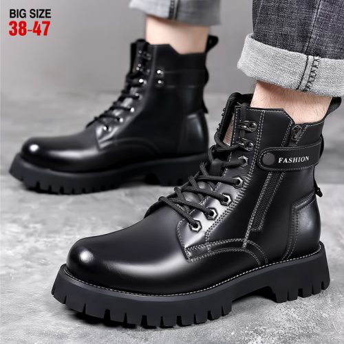 Boot da nam đẹp, cao su gót cao 4-5cm Navy GTD024-Xám