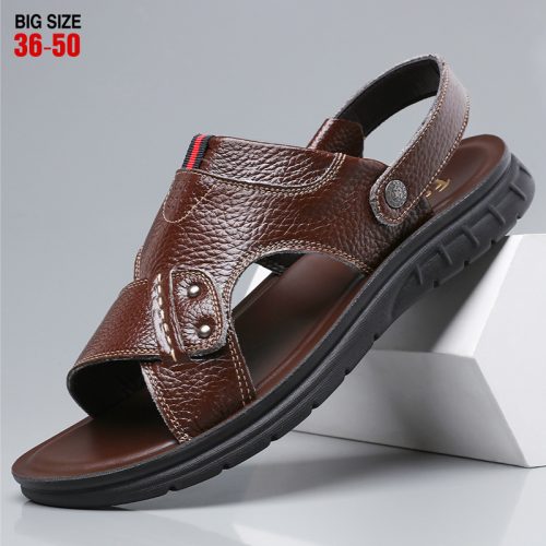 Giày sandal big size da bò thật Navy GTD025-Màu nâu