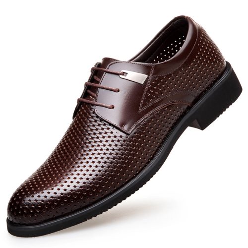 Giày tây nam da bò, đế cao su gót cao 5-6cm Navy GTD002 – màu nâu
