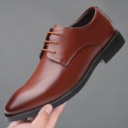 Giày Derby tăng chiều cao da thật, cao su gót cao 3-4cm Navy GTD023-Trắng