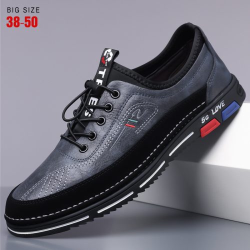Giày ngoại cỡ da thật, cao su gót cao 3-4cm Navy GTD013-Màu xanh da trời