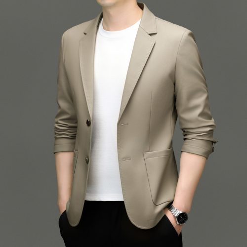 Áo vest da cừu thật, Áo Blaser da thật nam AKD042 Đen