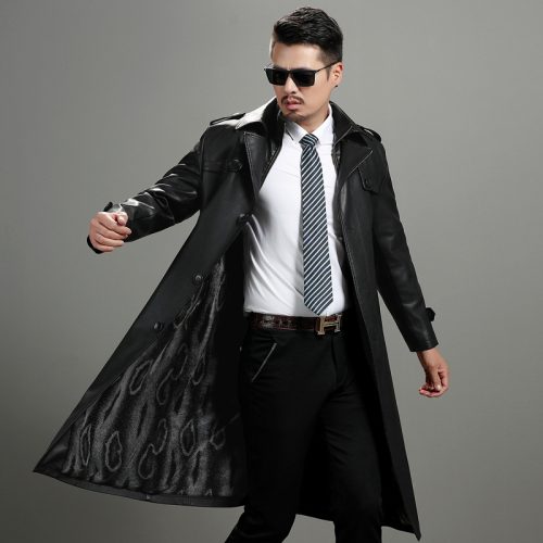 Áo khoác da cừu thật, dáng dài có big size AKD038 Đen