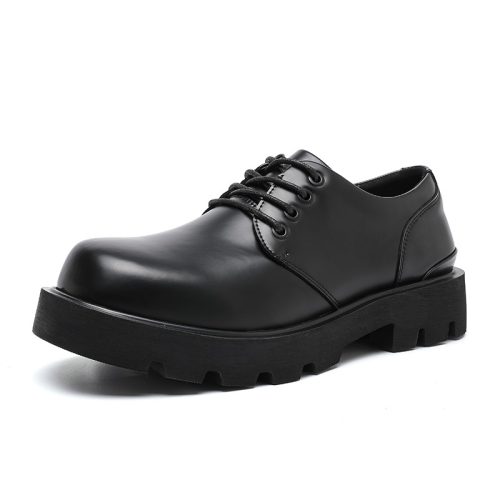 Giày da thật đế cao su gót cao 6-8cm Navy GTD009- đen