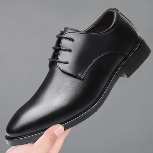 Giày Derby tăng chiều cao da thật, cao su gót cao 3-4cm Navy GTD023-Trắng