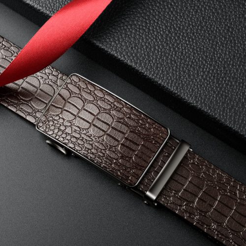 Thắt lưng da bò thật khóa tự động, đầu khóa hợp kim mã DND007 118-Nâu
