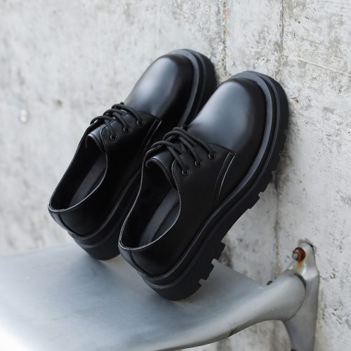 Giày da thật đế cao su gót cao 6-8cm Navy GTD009- đen