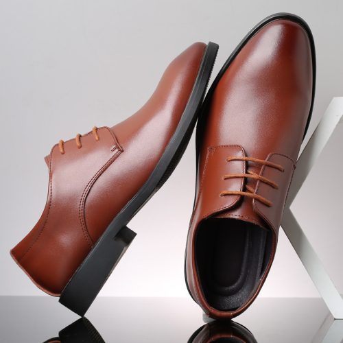 Giày Derby tăng chiều cao da thật, cao su gót cao 3-4cm Navy GTD023-Trắng