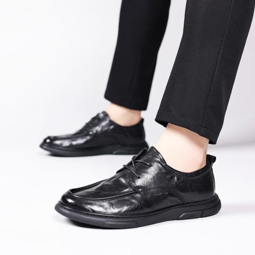 Giày tay da nâu, đế cao su gót cao 2-3cm Navy GTD005 – Nâu sẫm