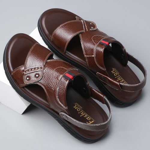 Giày sandal big size da bò thật Navy GTD025-Màu nâu
